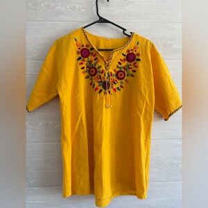 Yellow Embroidered Tunic Top